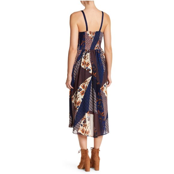 Eva Franco Hi-Lo Pleated Patchwork Summer Knee Length Dress - Picture 4 of 4